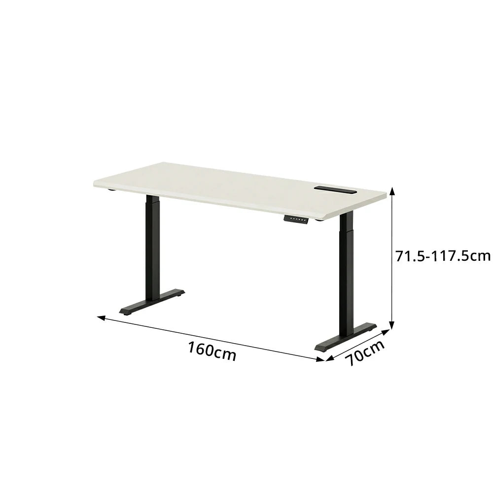 LIVARA Electric Standing Desk 140/160cm Solid Wood Height Adjustable Gaming & Office Table for Study Bedroom & Workspace - White