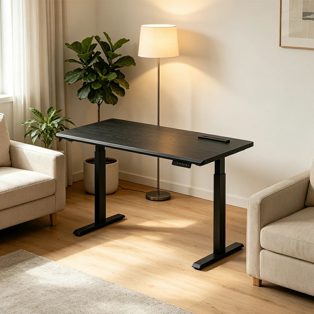 LIVARA Electric Standing Desk 140/160cm Solid Wood Height Adjustable Gaming & Office Table for Study Bedroom & Workspace - Black