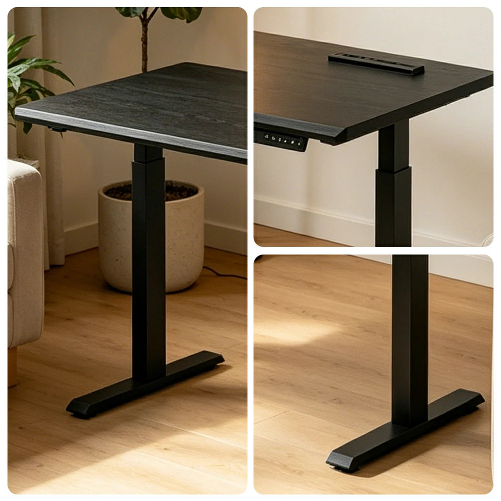 LIVARA Electric Standing Desk 140/160cm Solid Wood Height Adjustable Gaming & Office Table for Study Bedroom & Workspace - Black