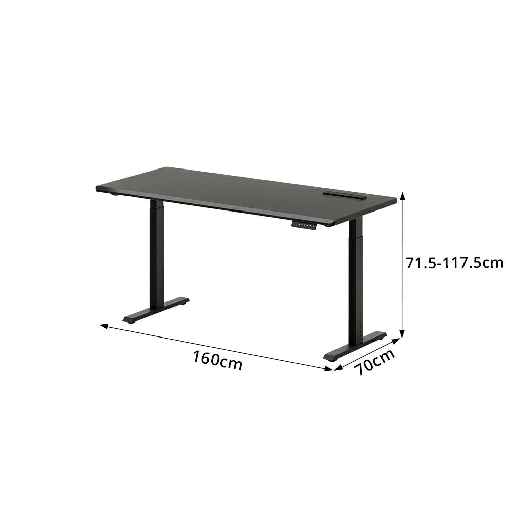 LIVARA Electric Standing Desk 140/160cm Solid Wood Height Adjustable Gaming & Office Table for Study Bedroom & Workspace - Black