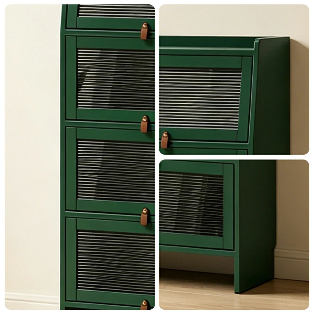 LIVARA Glass Bookshelf Solid Wood Storage Cabinet with Fluted Glass Doors for Living Room Bedroom & Study - Green