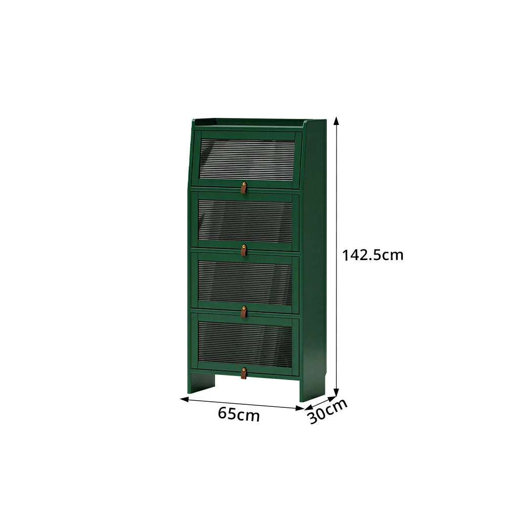 LIVARA Glass Bookshelf Solid Wood Storage Cabinet with Fluted Glass Doors for Living Room Bedroom & Study - Green
