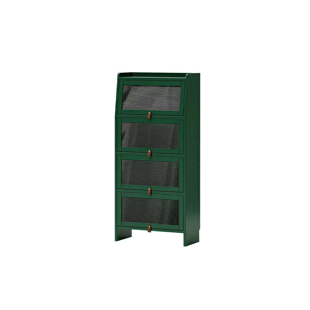 LIVARA Glass Bookshelf Solid Wood Storage Cabinet with Fluted Glass Doors for Living Room Bedroom & Study - Green