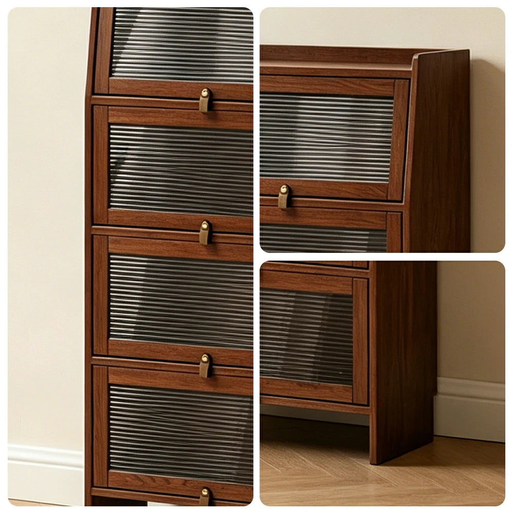 LIVARA Glass Bookshelf Solid Wood Storage Cabinet with Fluted Glass Doors for Living Room Bedroom & Study - Walnut