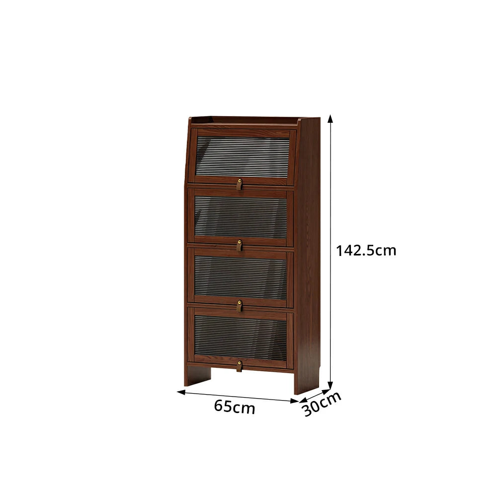 LIVARA Glass Bookshelf Solid Wood Storage Cabinet with Fluted Glass Doors for Living Room Bedroom & Study - Walnut