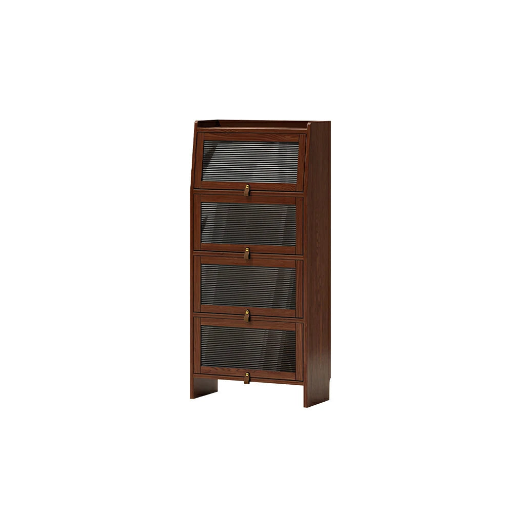 LIVARA Glass Bookshelf Solid Wood Storage Cabinet with Fluted Glass Doors for Living Room Bedroom & Study - Walnut