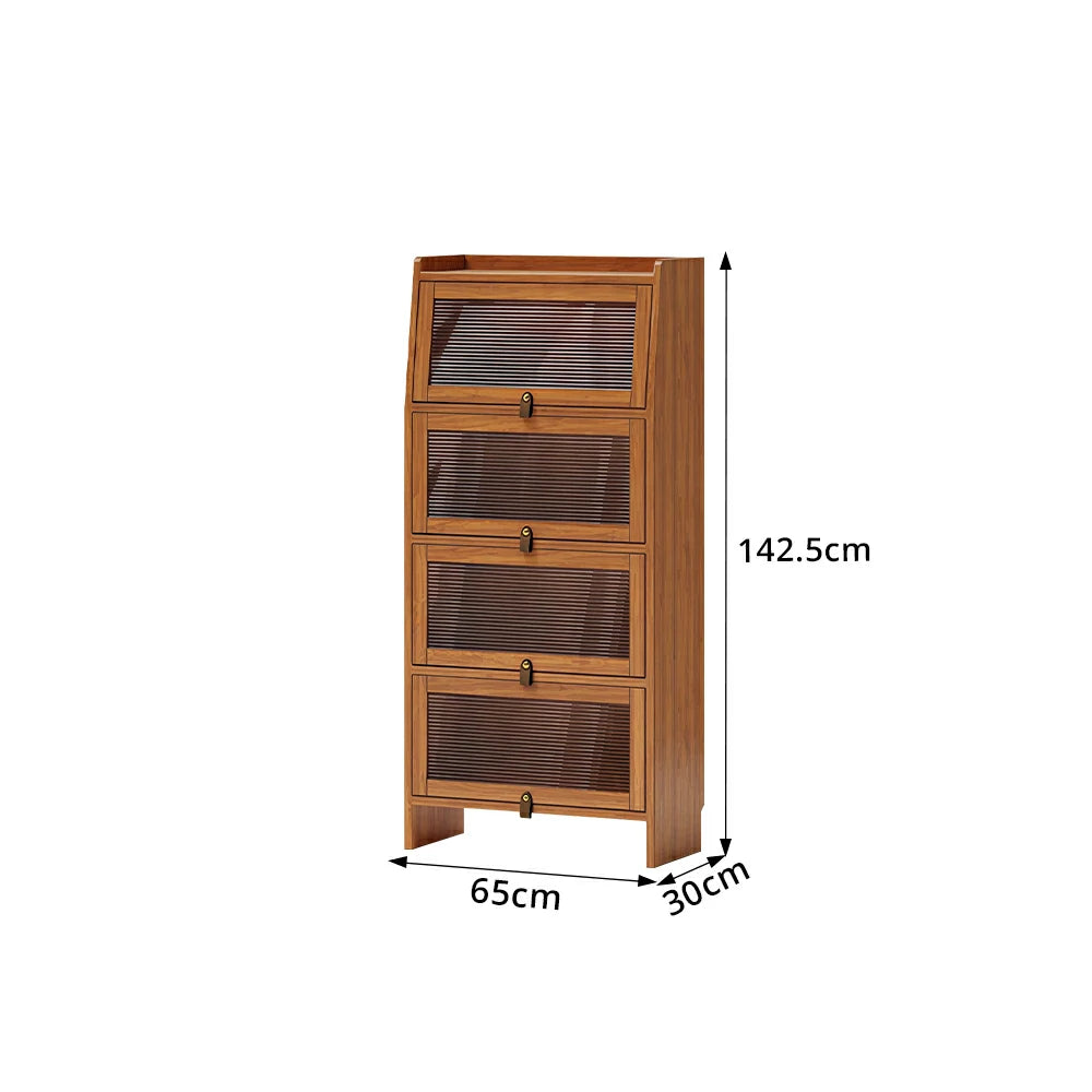 LIVARA Glass Bookshelf Solid Wood Storage Cabinet with Fluted Glass Doors for Living Room Bedroom & Study - Cherry