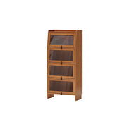 LIVARA Glass Bookshelf Solid Wood Storage Cabinet with Fluted Glass Doors for Living Room Bedroom & Study - Cherry