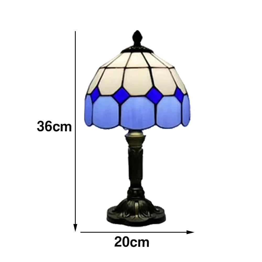 LIVARA Stained Glass Table Lamp Handmade Tiffany Style E27 Bedside Light Vintage Decor for Living Room Bedroom Study - Blue