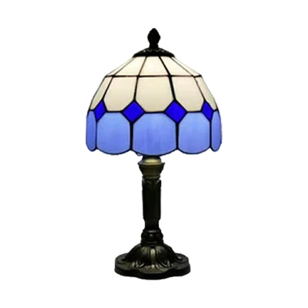 LIVARA Stained Glass Table Lamp Handmade Tiffany Style E27 Bedside Light Vintage Decor for Living Room Bedroom Study - Blue