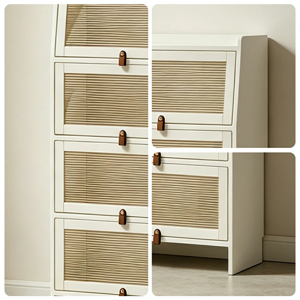 LIVARA Glass Bookshelf Solid Wood Storage Cabinet with Fluted Glass Doors for Living Room Bedroom & Study - White