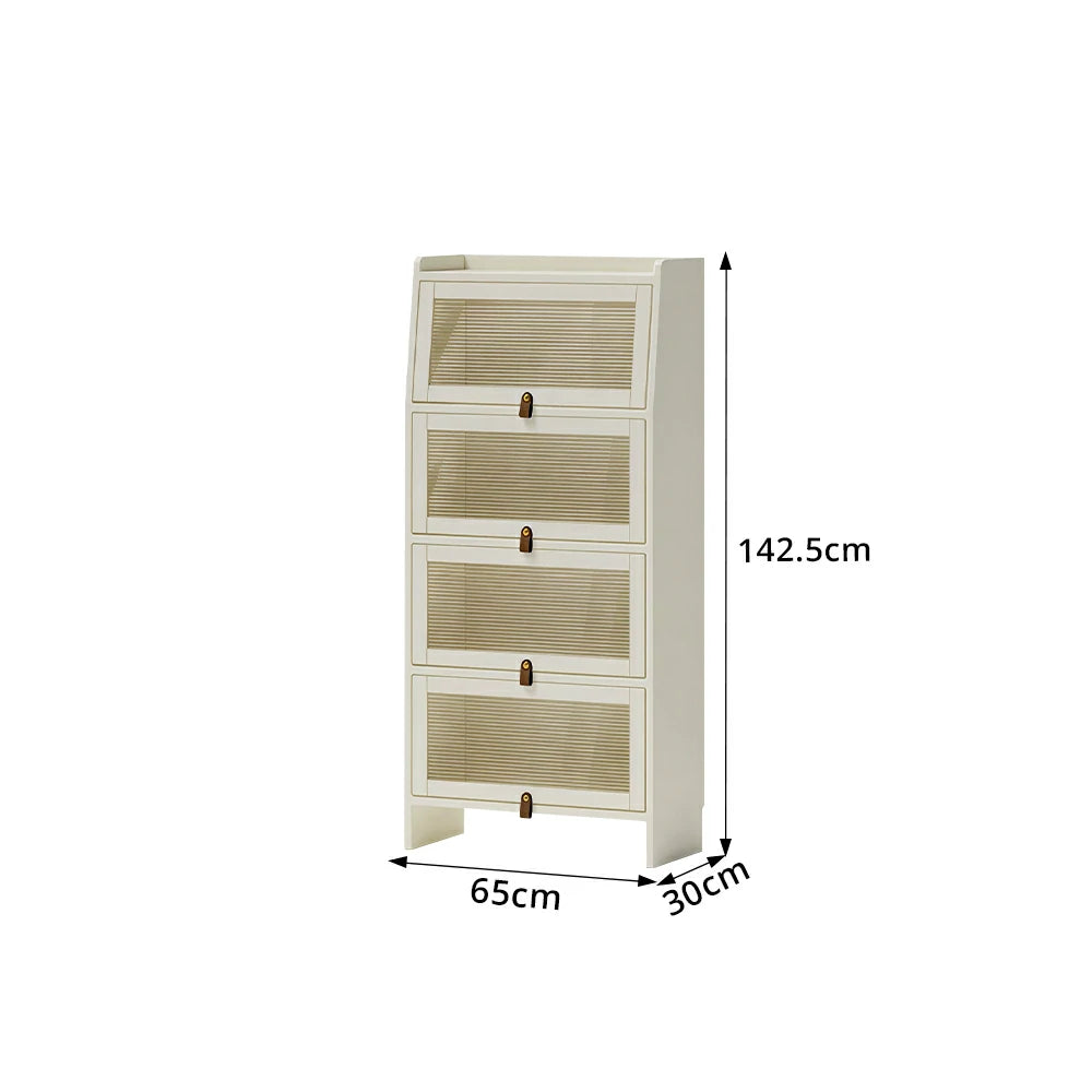 LIVARA Glass Bookshelf Solid Wood Storage Cabinet with Fluted Glass Doors for Living Room Bedroom & Study - White