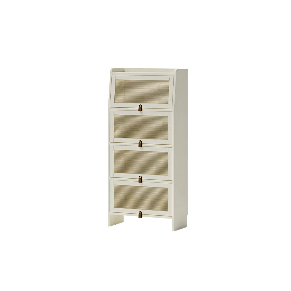 LIVARA Glass Bookshelf Solid Wood Storage Cabinet with Fluted Glass Doors for Living Room Bedroom & Study - White