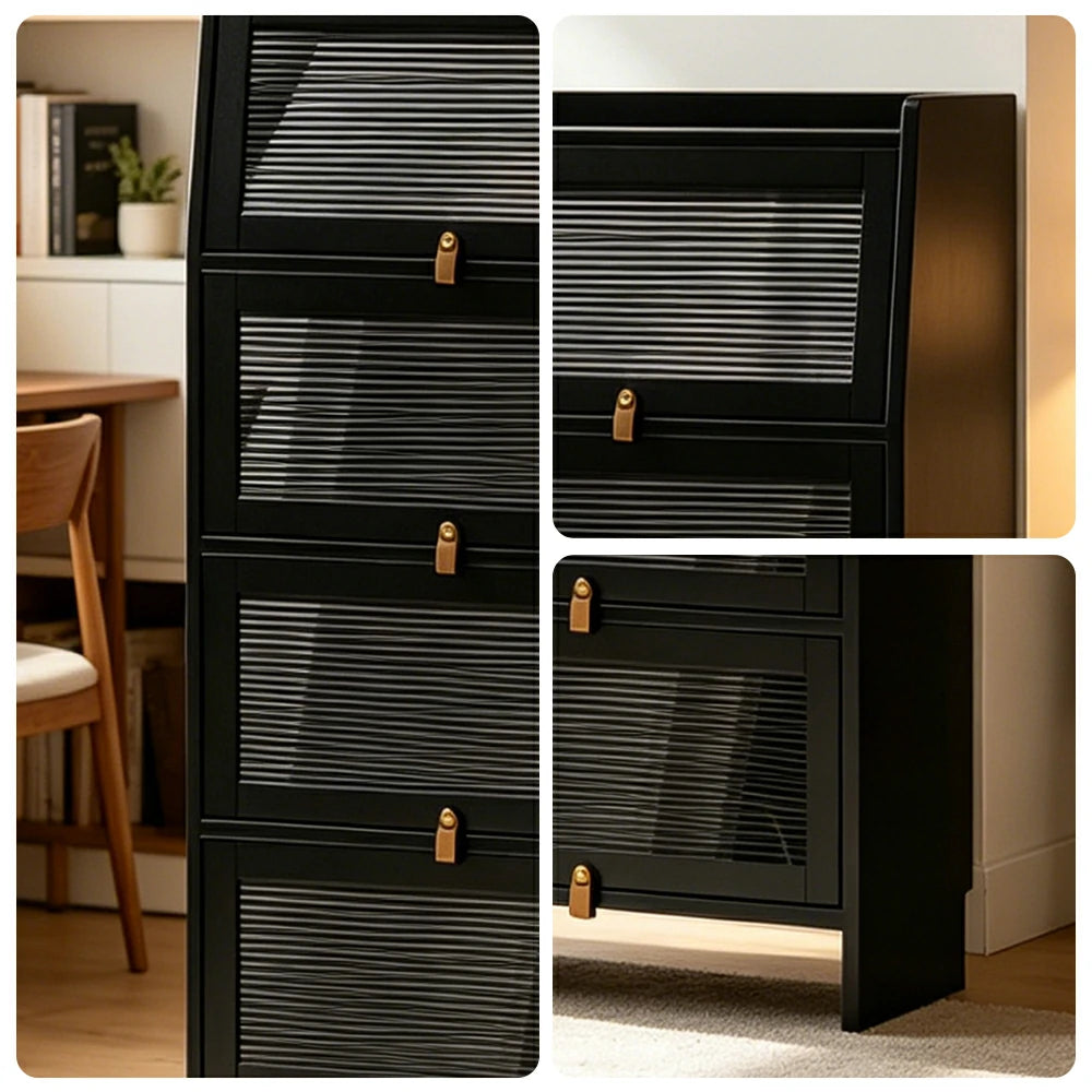 LIVARA Glass Bookshelf Solid Wood Storage Cabinet with Fluted Glass Doors for Living Room Bedroom & Study - Black