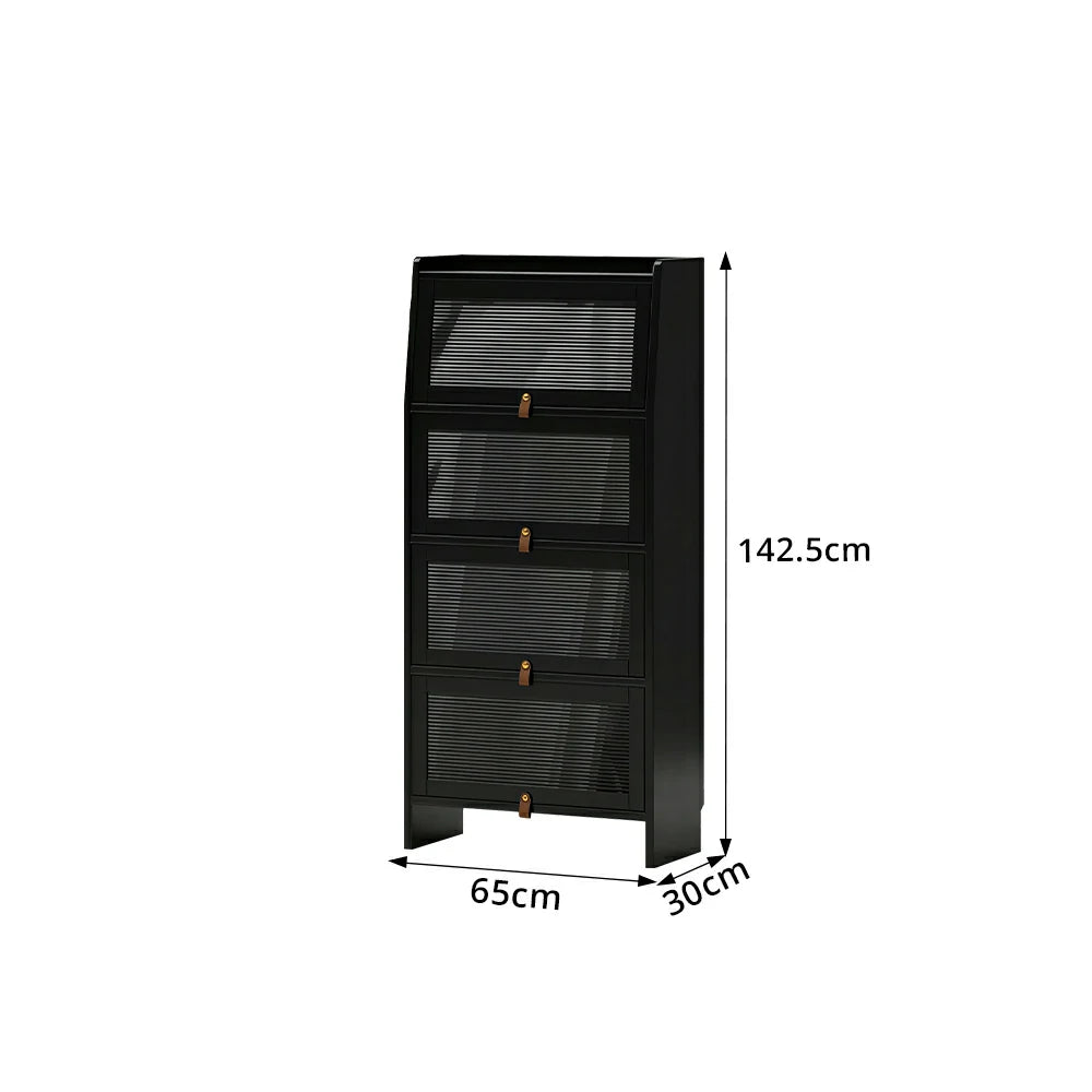 LIVARA Glass Bookshelf Solid Wood Storage Cabinet with Fluted Glass Doors for Living Room Bedroom & Study - Black