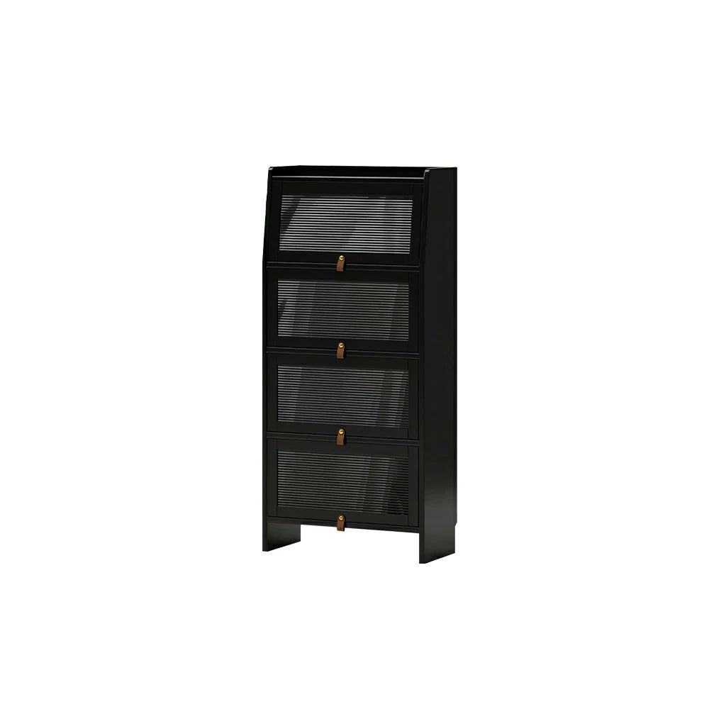 LIVARA Glass Bookshelf Solid Wood Storage Cabinet with Fluted Glass Doors for Living Room Bedroom & Study - Black