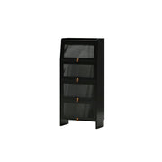 LIVARA Glass Bookshelf Solid Wood Storage Cabinet with Fluted Glass Doors for Living Room Bedroom & Study - Black