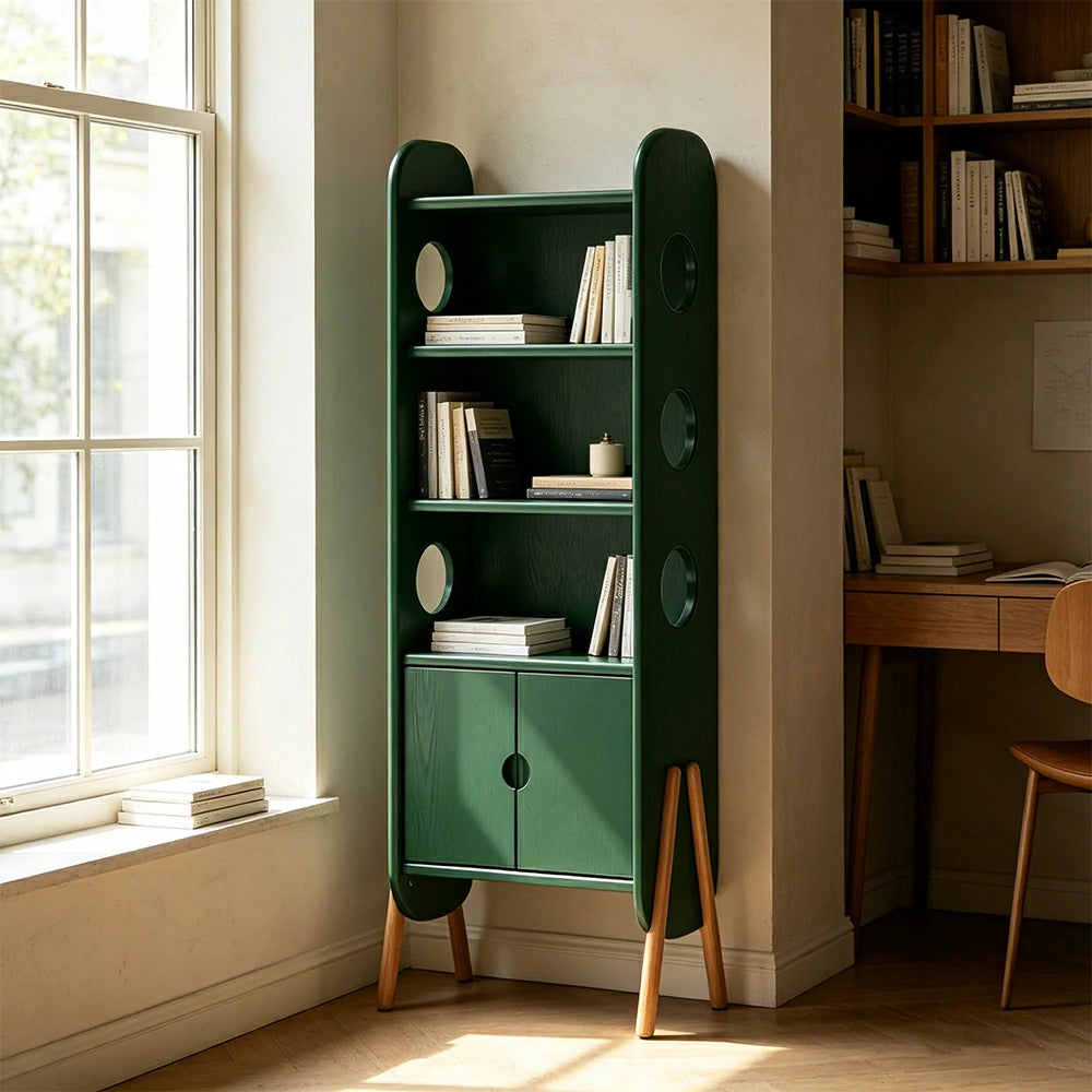 LIVARA Solid Wood Storage Shelf FAS Rubber Wood Display Bookcase for Living Room Bedroom & Study - Green