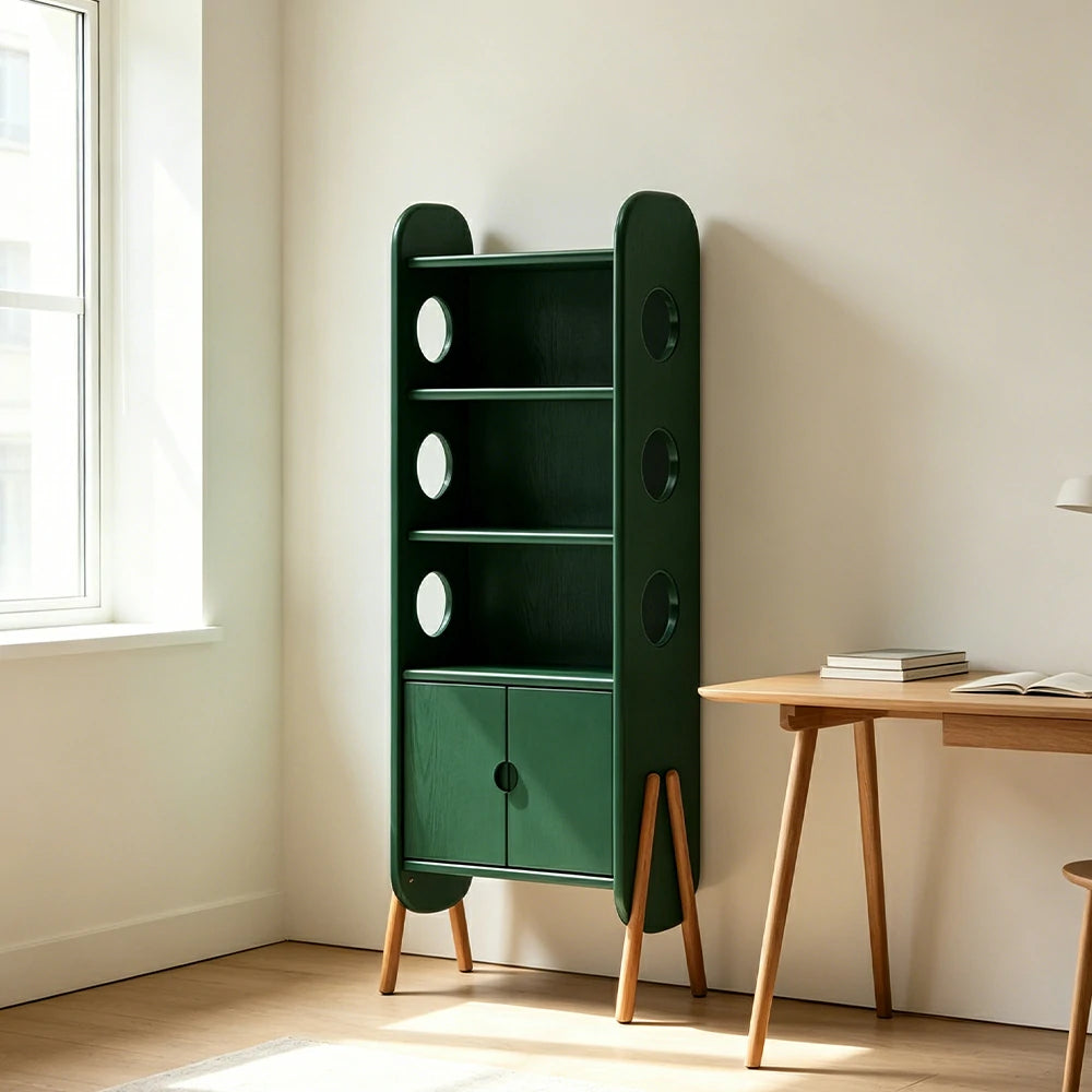 LIVARA Solid Wood Storage Shelf FAS Rubber Wood Display Bookcase for Living Room Bedroom & Study - Green