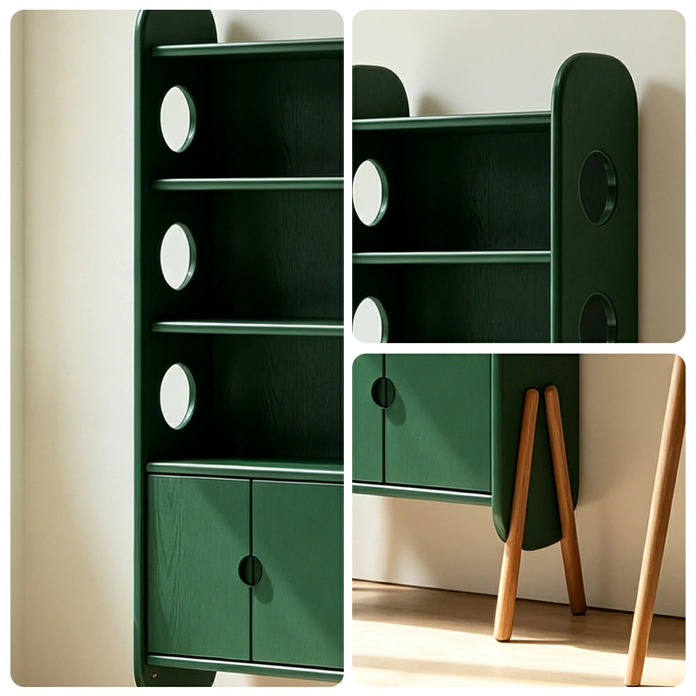 LIVARA Solid Wood Storage Shelf FAS Rubber Wood Display Bookcase for Living Room Bedroom & Study - Green