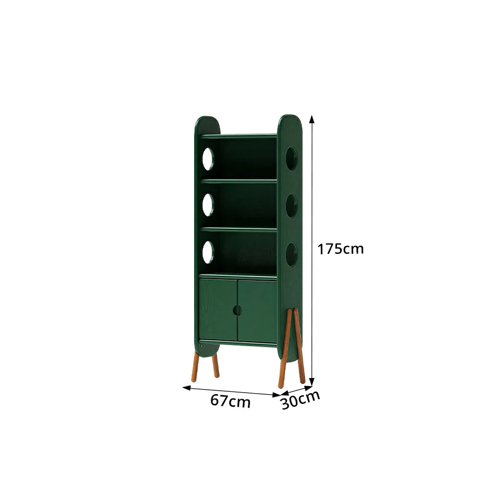 LIVARA Solid Wood Storage Shelf FAS Rubber Wood Display Bookcase for Living Room Bedroom & Study - Green