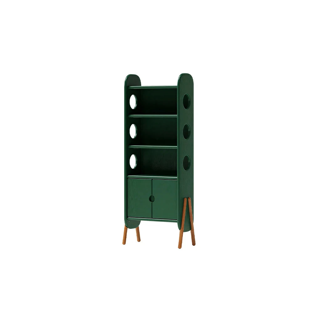 LIVARA Solid Wood Storage Shelf FAS Rubber Wood Display Bookcase for Living Room Bedroom & Study - Green