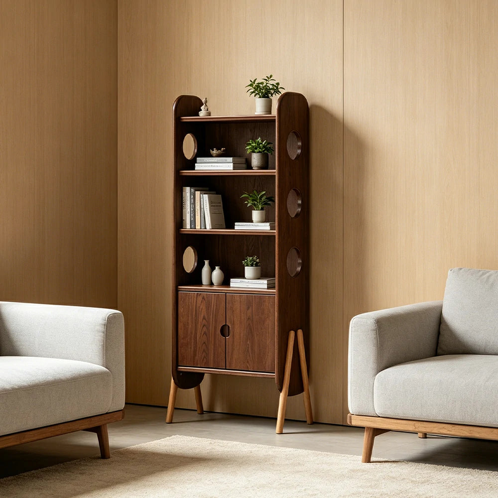 LIVARA Solid Wood Storage Shelf FAS Rubber Wood Display Bookcase for Living Room Bedroom & Study - Walnut
