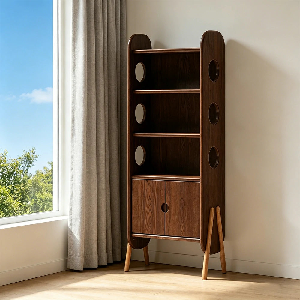 LIVARA Solid Wood Storage Shelf FAS Rubber Wood Display Bookcase for Living Room Bedroom & Study - Walnut