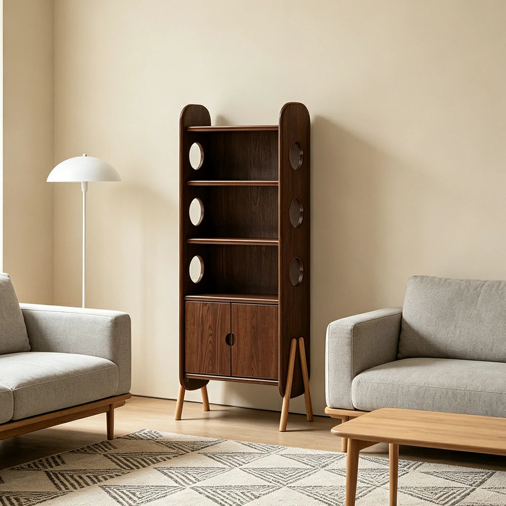 LIVARA Solid Wood Storage Shelf FAS Rubber Wood Display Bookcase for Living Room Bedroom & Study - Walnut