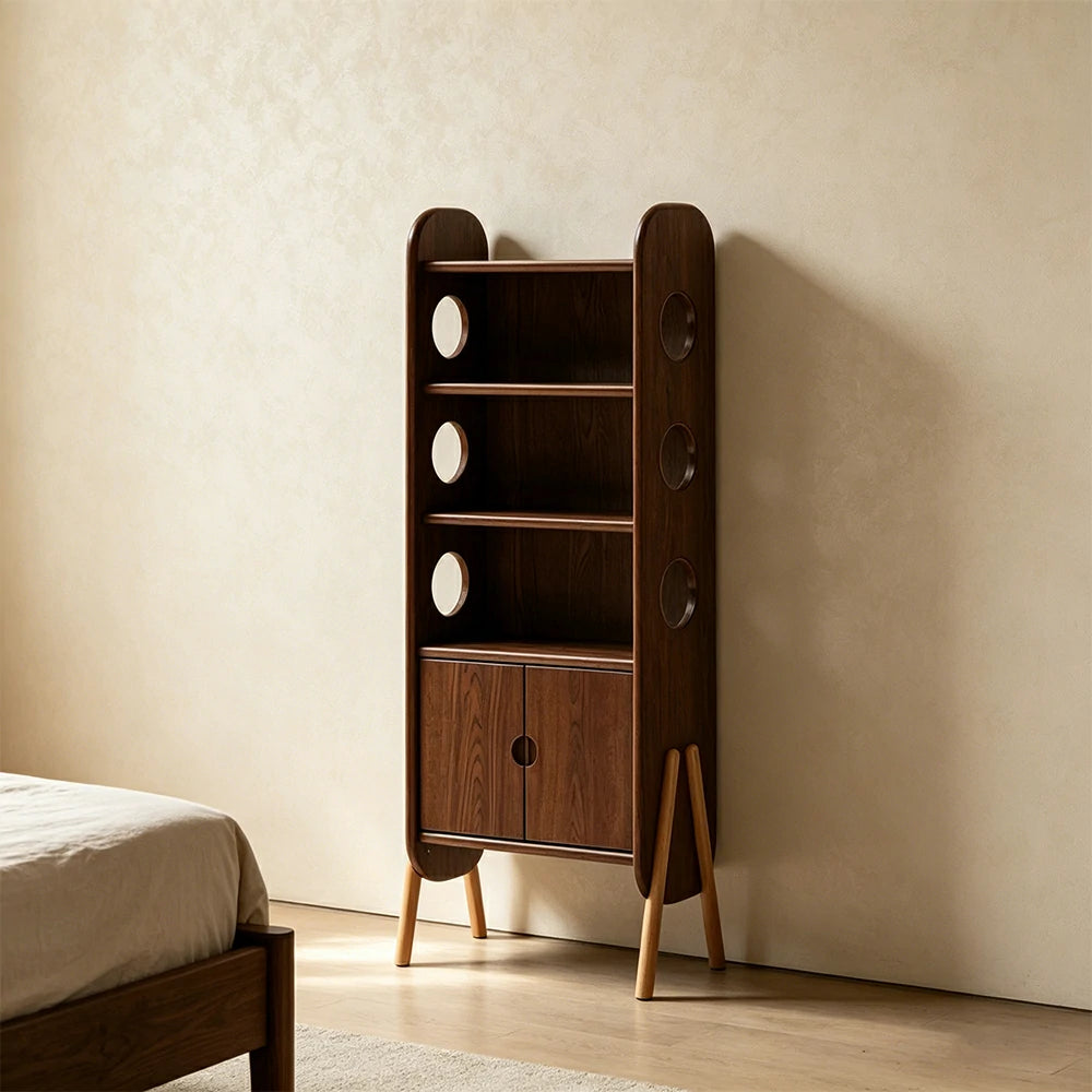 LIVARA Solid Wood Storage Shelf FAS Rubber Wood Display Bookcase for Living Room Bedroom & Study - Walnut