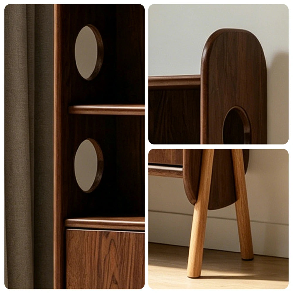 LIVARA Solid Wood Storage Shelf FAS Rubber Wood Display Bookcase for Living Room Bedroom & Study - Walnut