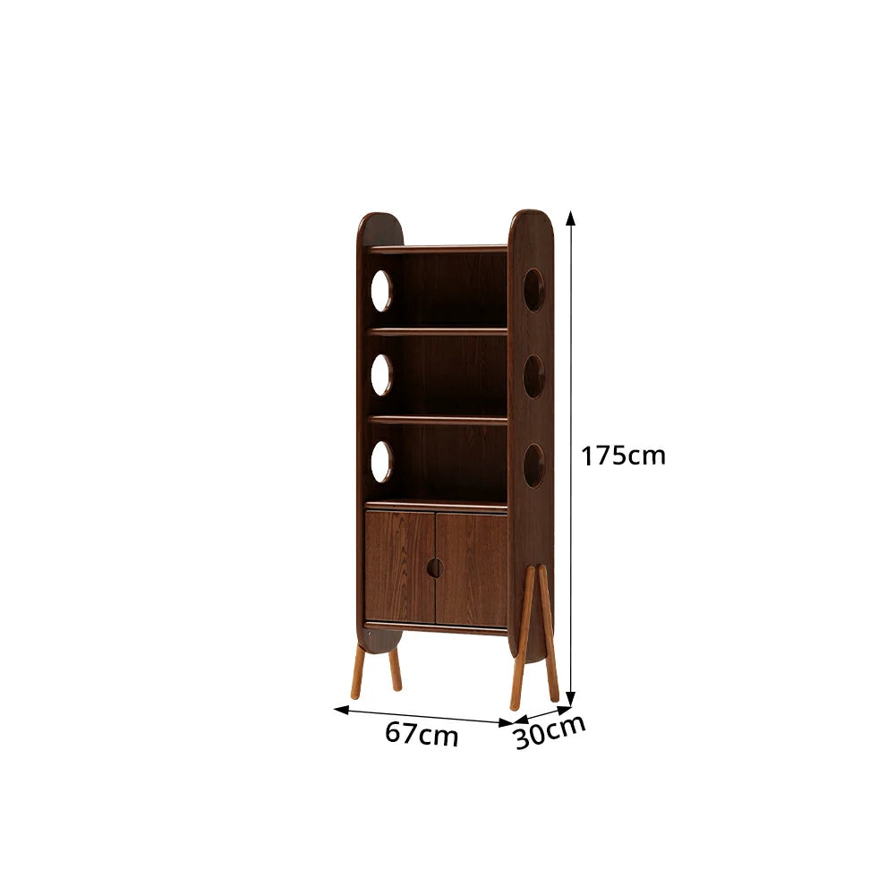 LIVARA Solid Wood Storage Shelf FAS Rubber Wood Display Bookcase for Living Room Bedroom & Study - Walnut