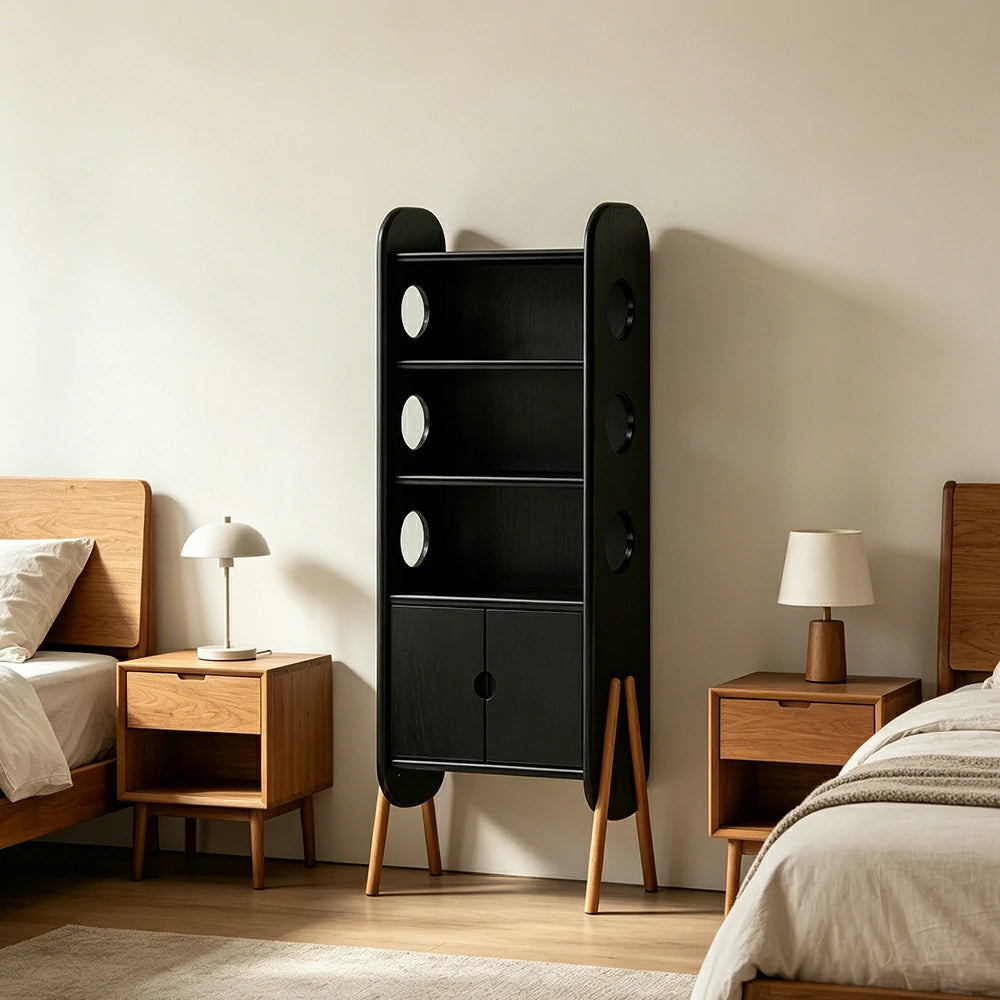 LIVARA Solid Wood Storage Shelf FAS Rubber Wood Display Bookcase for Living Room Bedroom & Study - Black