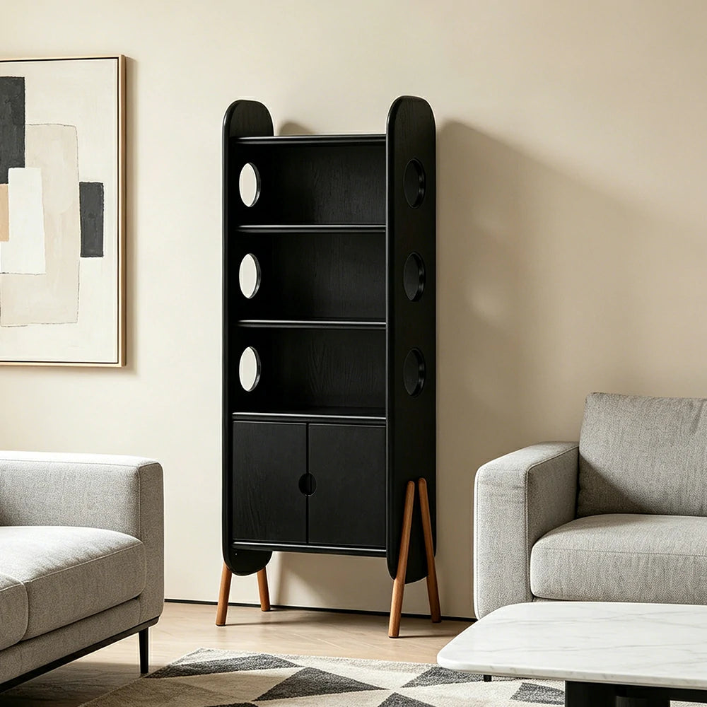 LIVARA Solid Wood Storage Shelf FAS Rubber Wood Display Bookcase for Living Room Bedroom & Study - Black