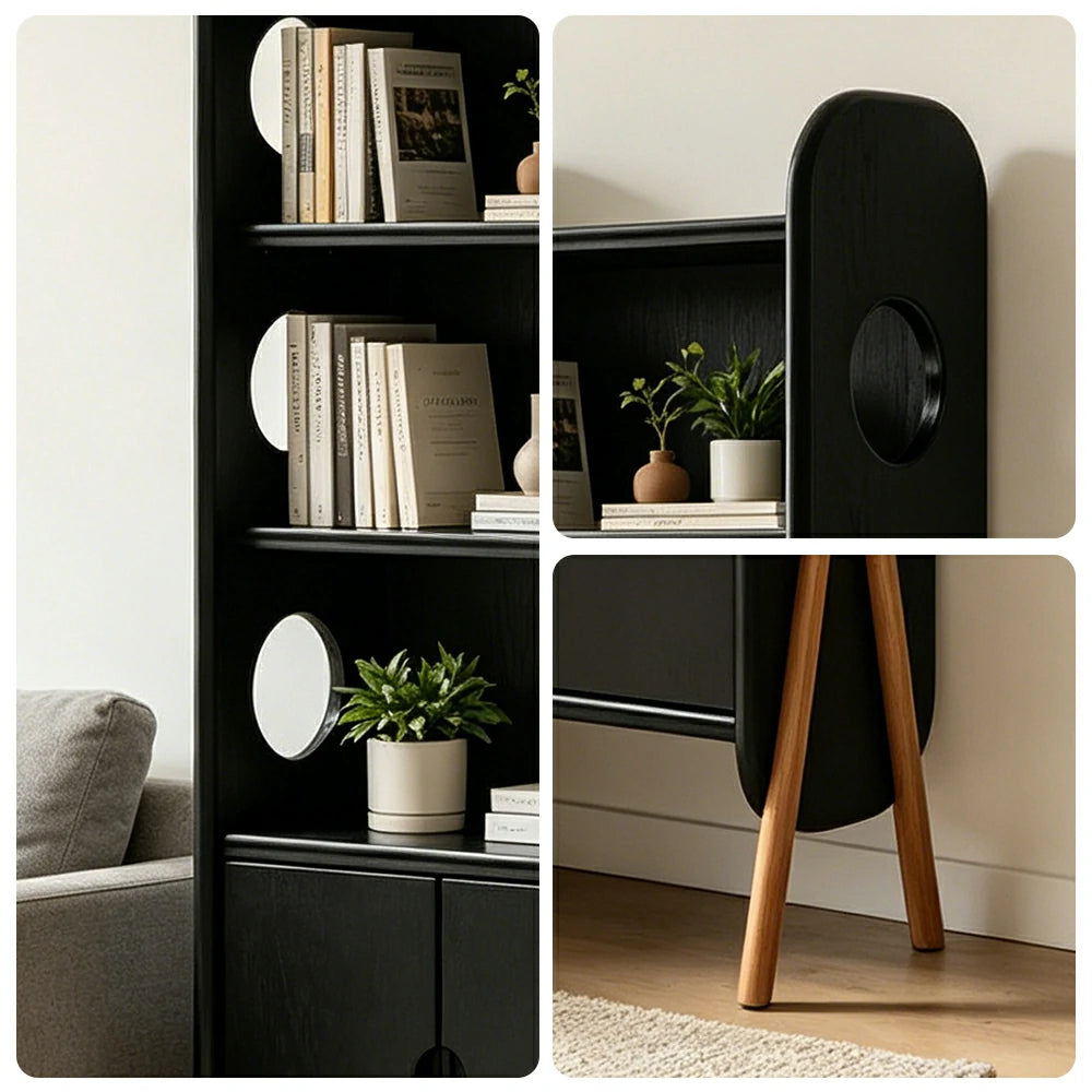 LIVARA Solid Wood Storage Shelf FAS Rubber Wood Display Bookcase for Living Room Bedroom & Study - Black
