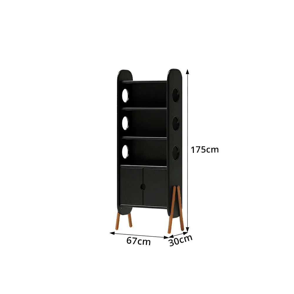 LIVARA Solid Wood Storage Shelf FAS Rubber Wood Display Bookcase for Living Room Bedroom & Study - Black