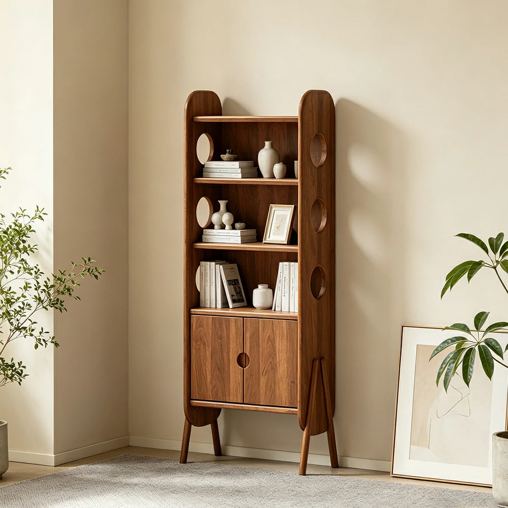 LIVARA Solid Wood Storage Shelf FAS Rubber Wood Display Bookcase for Living Room Bedroom & Study - Cherry