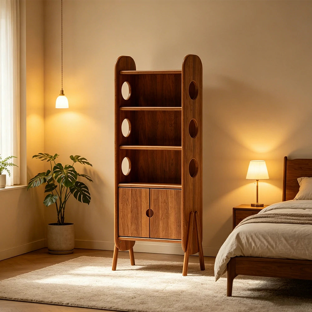 LIVARA Solid Wood Storage Shelf FAS Rubber Wood Display Bookcase for Living Room Bedroom & Study - Cherry