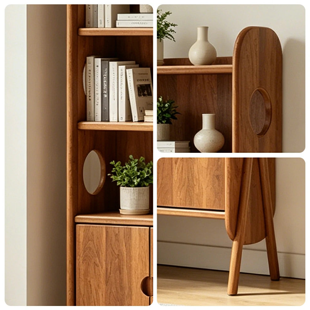 LIVARA Solid Wood Storage Shelf FAS Rubber Wood Display Bookcase for Living Room Bedroom & Study - Cherry