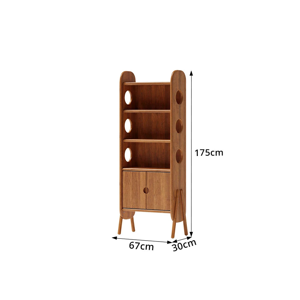 LIVARA Solid Wood Storage Shelf FAS Rubber Wood Display Bookcase for Living Room Bedroom & Study - Cherry