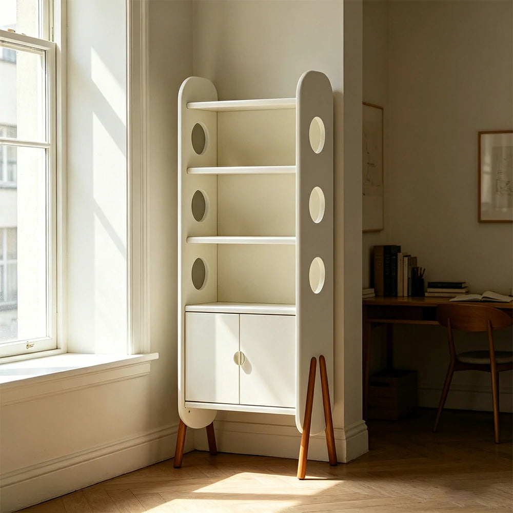 LIVARA Solid Wood Storage Shelf FAS Rubber Wood Display Bookcase for Living Room Bedroom & Study - White