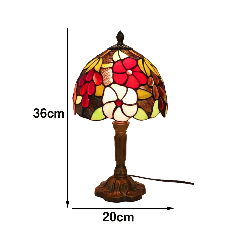 LIVARA Rose Grape Stained Glass Table Lamp Handmade Tiffany Style E27 Bedside Light Vintage Decor for Living Room Bedroom Study
