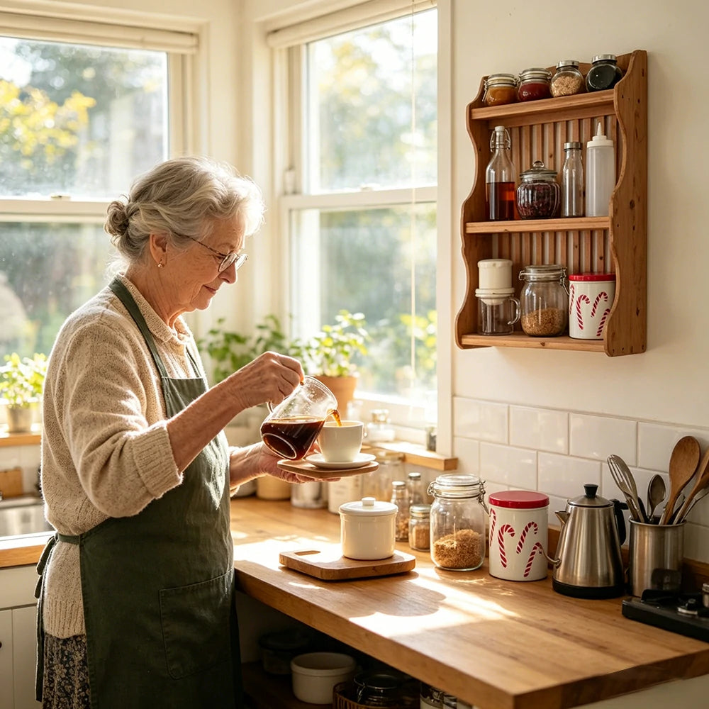 LIVARA Solid Wood Kitchen Shelf Organizer for Countertop Storage Display - Natural Wood