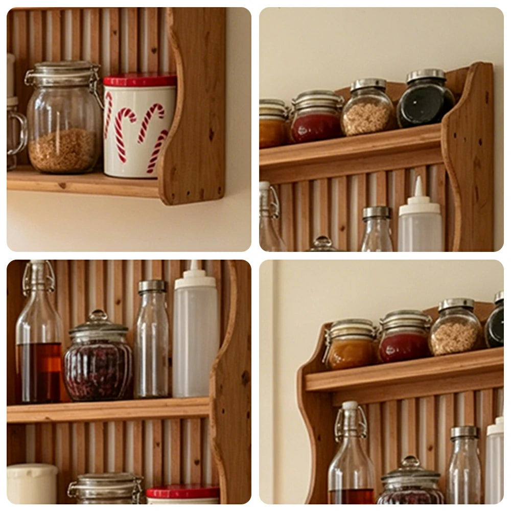 LIVARA Solid Wood Kitchen Shelf Organizer for Countertop Storage Display - Natural Wood