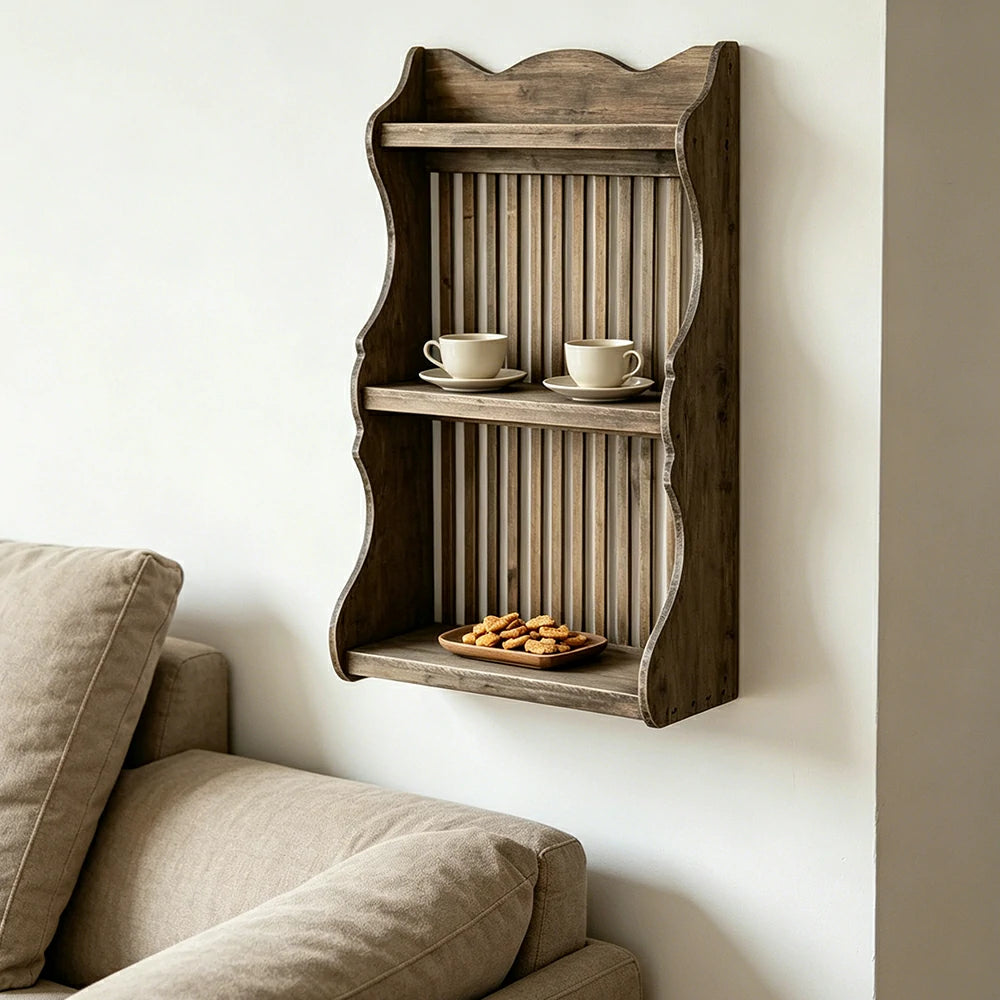 LIVARA Solid Wood Kitchen Shelf Organizer for Countertop Storage Display - Vintage Wood