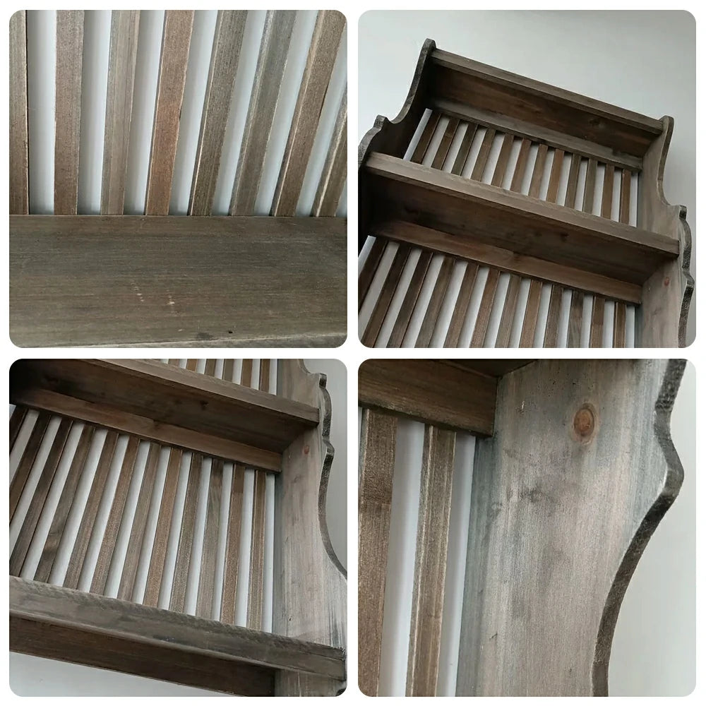 LIVARA Solid Wood Kitchen Shelf Organizer for Countertop Storage Display - Vintage Wood