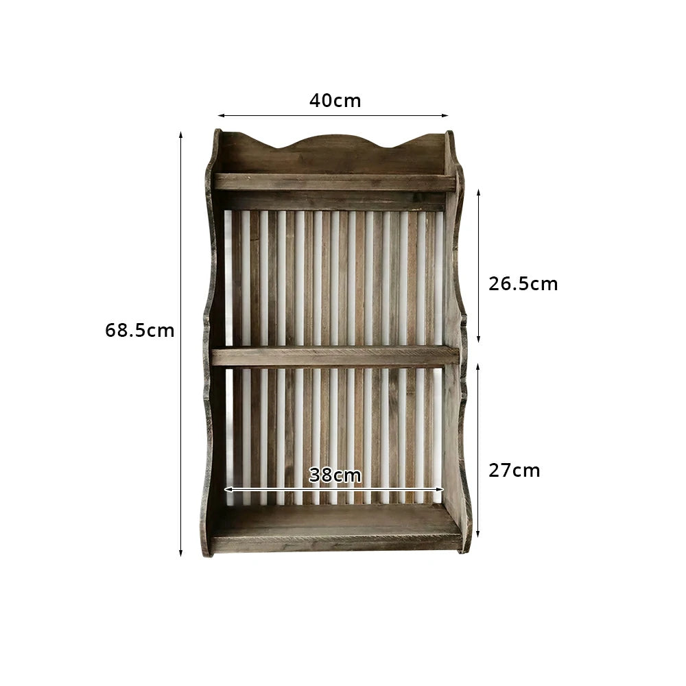 LIVARA Solid Wood Kitchen Shelf Organizer for Countertop Storage Display - Vintage Wood