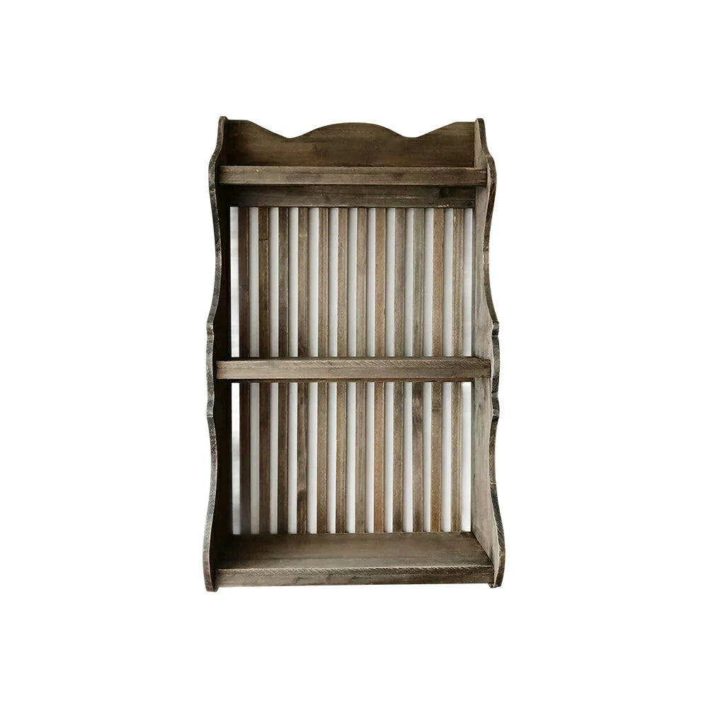 LIVARA Solid Wood Kitchen Shelf Organizer for Countertop Storage Display - Vintage Wood