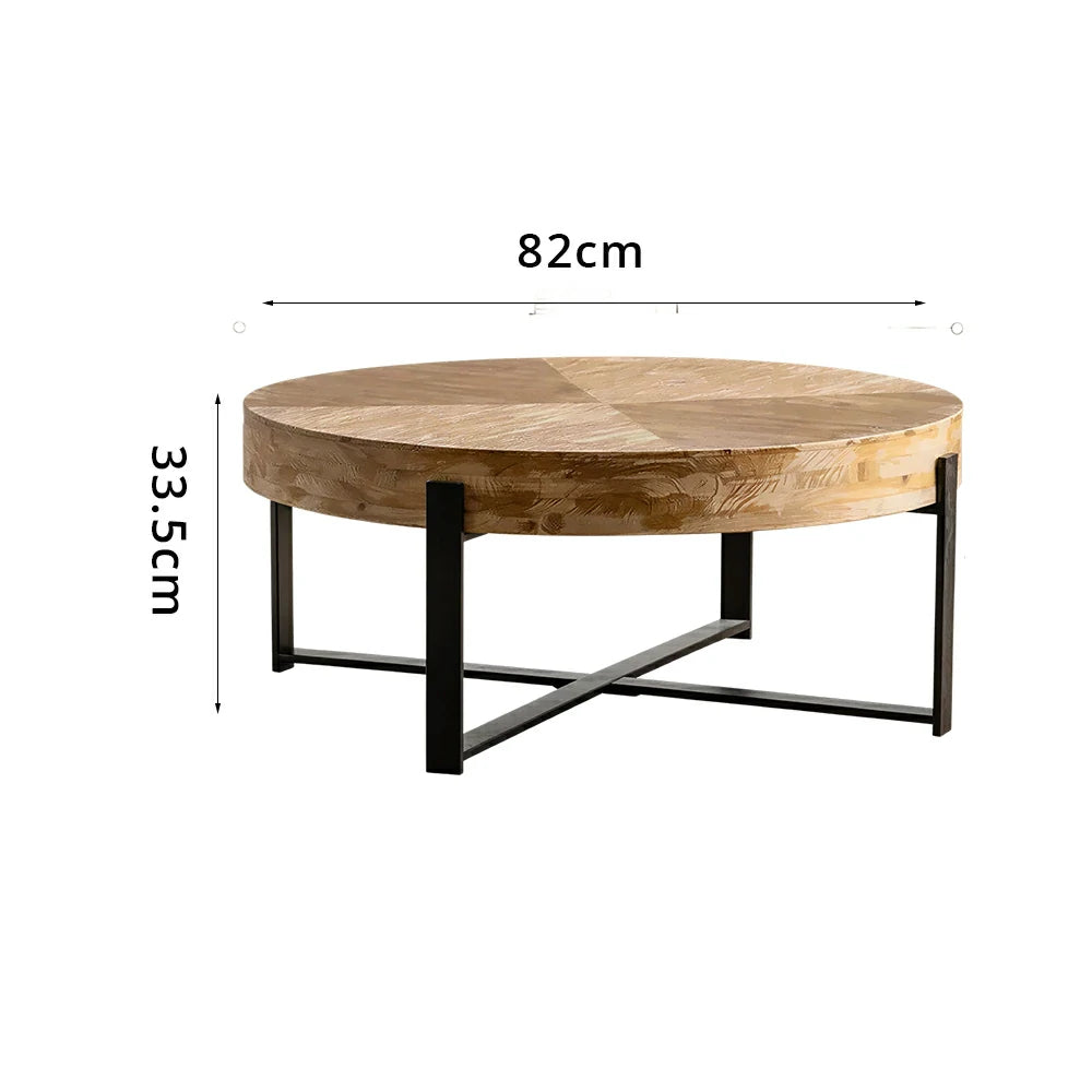 LIVARA Round Solid Wood Coffee Table - Living Room Sofa Side Table - Black