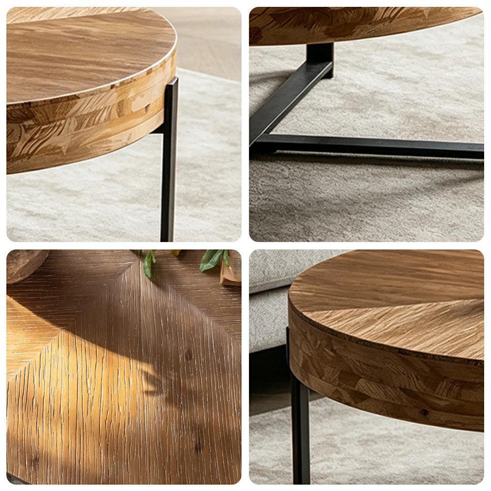LIVARA Round Solid Wood Coffee Table - Living Room Sofa Side Table - Black